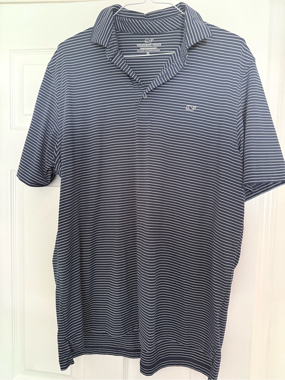 Vineyard Vines Navy and White Striped Polo